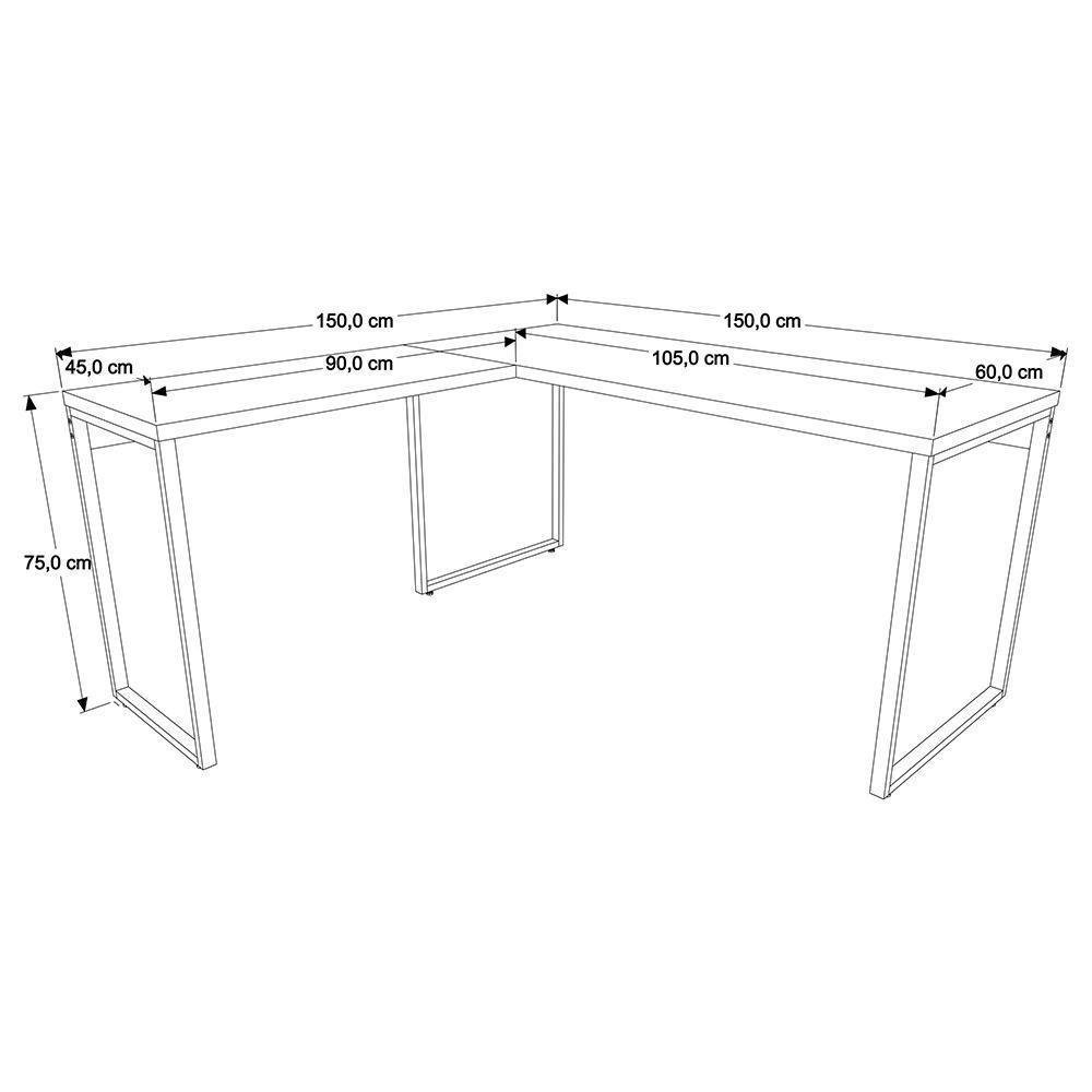 Mesa Em L Diretor 150X150X75Cm Preto Ônix Estrutura Preta - 5