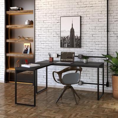 Mesa Em L Diretor 150X150X75Cm Preto Ônix Estrutura Preta