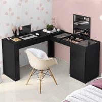 Escrivaninha Canto Penteadeira Star Com Vidros De Correr Preto Fosco Preto Fosco - 3