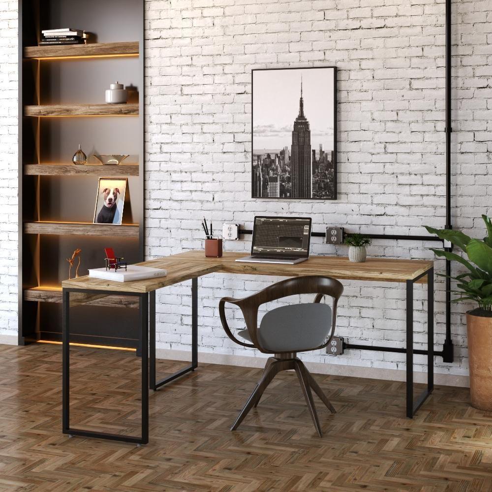 Mesa Em L Diretor 150X150X75cm Carvalho/Est.Preta - 1