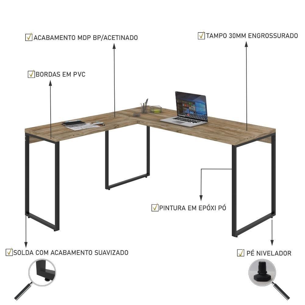 Mesa Em L Diretor 150X150X75cm Carvalho/Est.Preta - 4