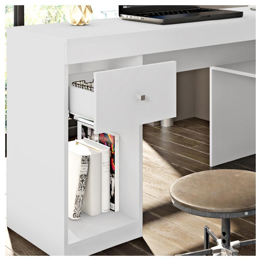 Mesa De Computador Com Porta E Gaveta Nilo Branco Fosco - 8