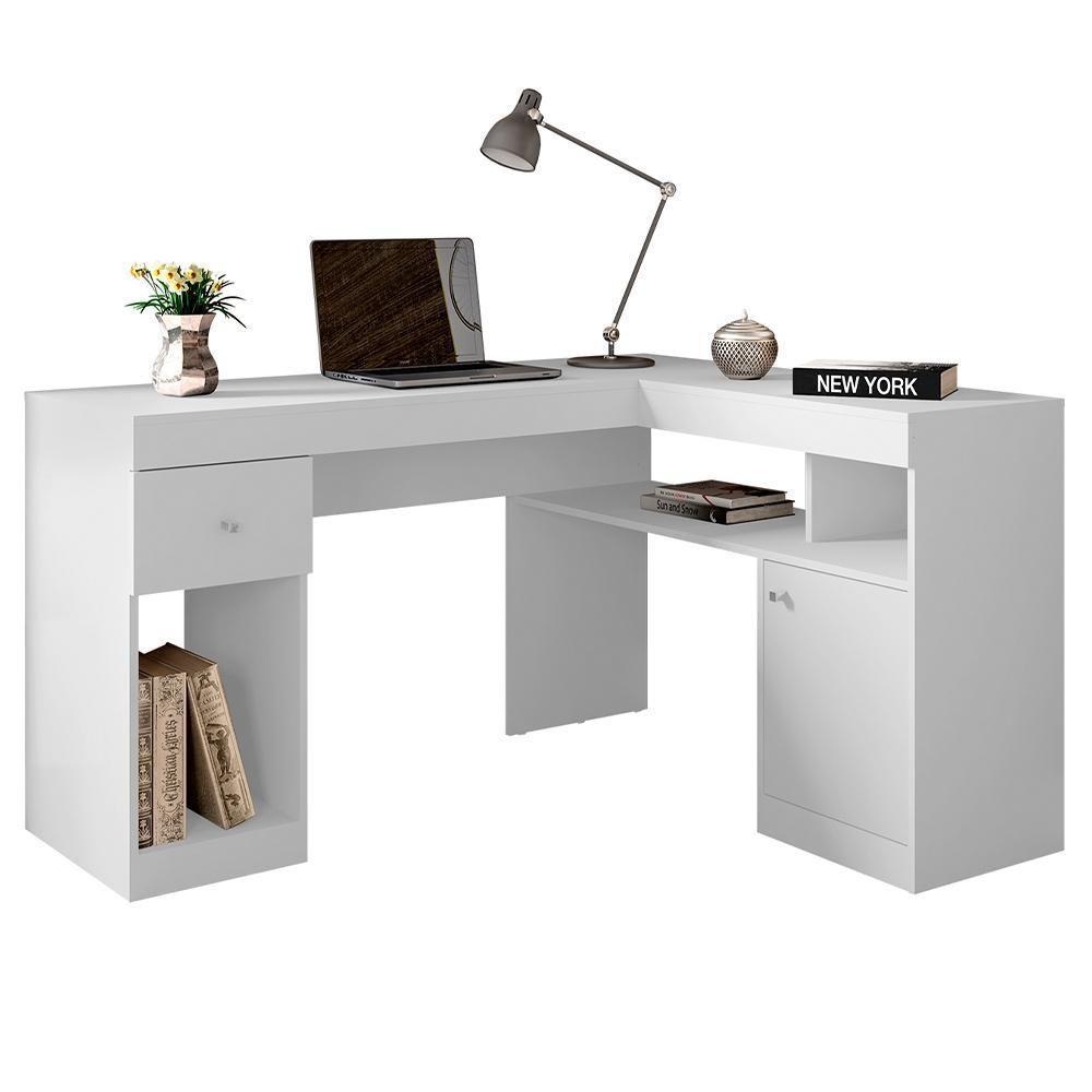 Mesa De Computador Com Porta E Gaveta Nilo Branco Fosco - 2