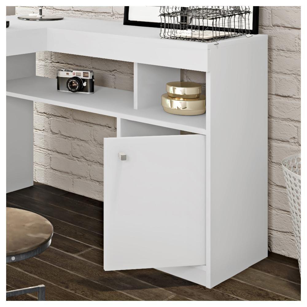 Mesa De Computador Com Porta E Gaveta Nilo Branco Fosco - 5