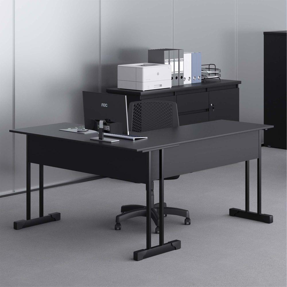 Mesa Em L Com 2 Gavetas Rael Preto Onix - 1