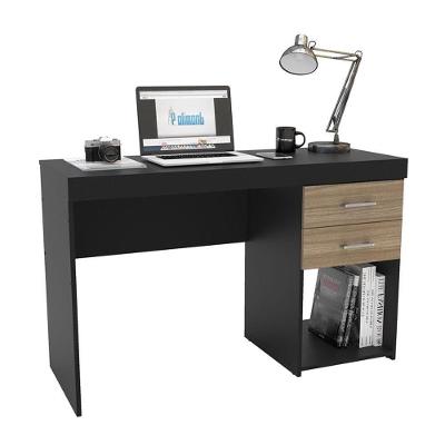 Mesa De Escritório Malta 1,20M 2 Gavetas Preto/Castanho