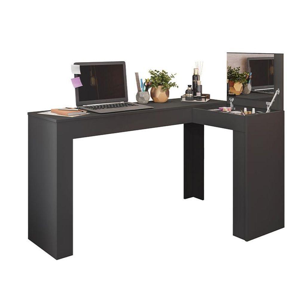 Escrivaninha De Canto Penteadeira Jade Tampo Basculante Preto Fosco Preto Fosco - 1