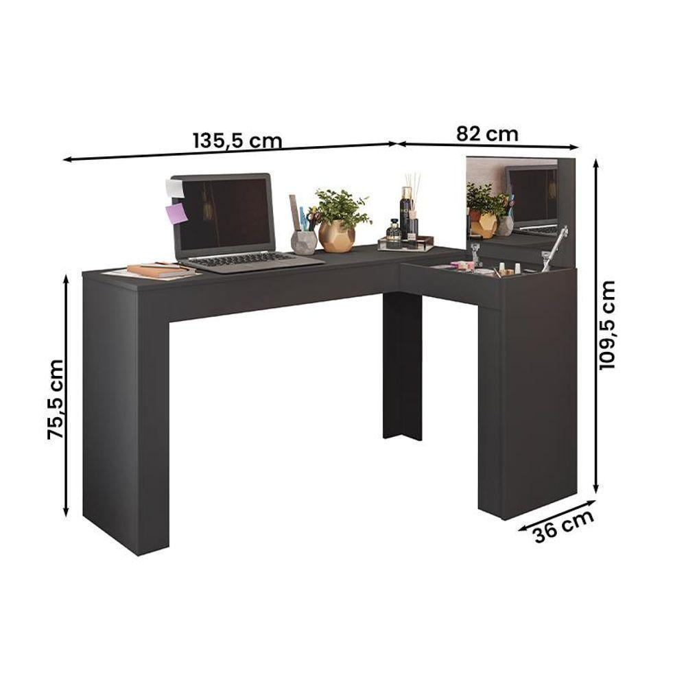 Escrivaninha De Canto Penteadeira Jade Tampo Basculante Preto Fosco Preto Fosco - 2