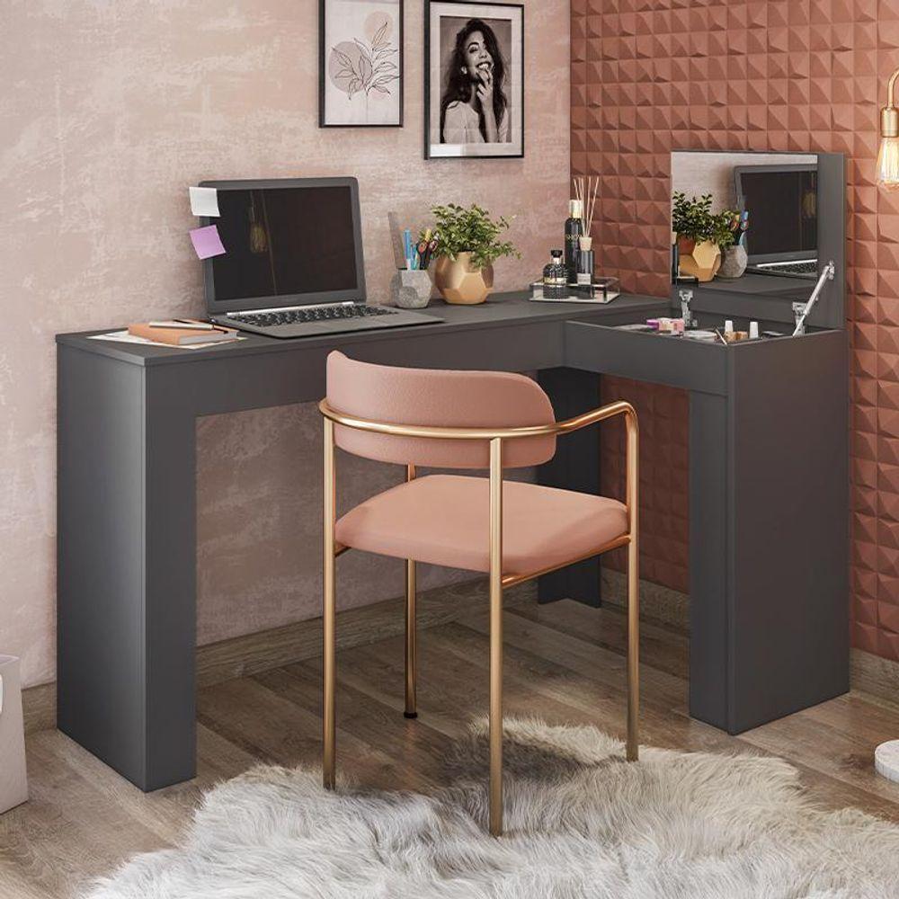 Escrivaninha De Canto Penteadeira Jade Tampo Basculante Preto Fosco Preto Fosco - 3