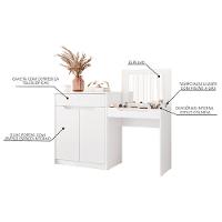 Penteadeira Escrivaninha Com Espelho 2 Portas 1 Gaveta Bent A02 Branco Fosco - Mpozenato - 2