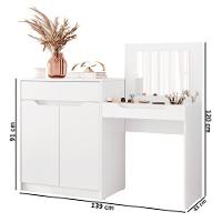 Penteadeira Escrivaninha Com Espelho 2 Portas 1 Gaveta Bent A02 Branco Fosco - Mpozenato - 7