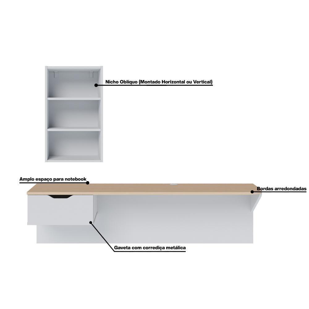 Escrivaninha Bancada Estudo Tech Moov Branco Fosco Tauari Nobre - 2