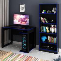 Mesa E Armário Para Escritório Cool Mdp Preto/Azul - 1