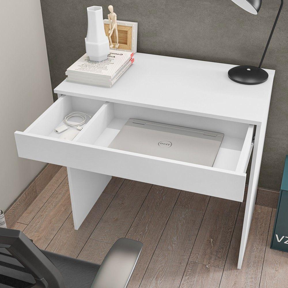 Mesa Para Computador Escrivaninha 1 Gaveta Alexia Branco - 5