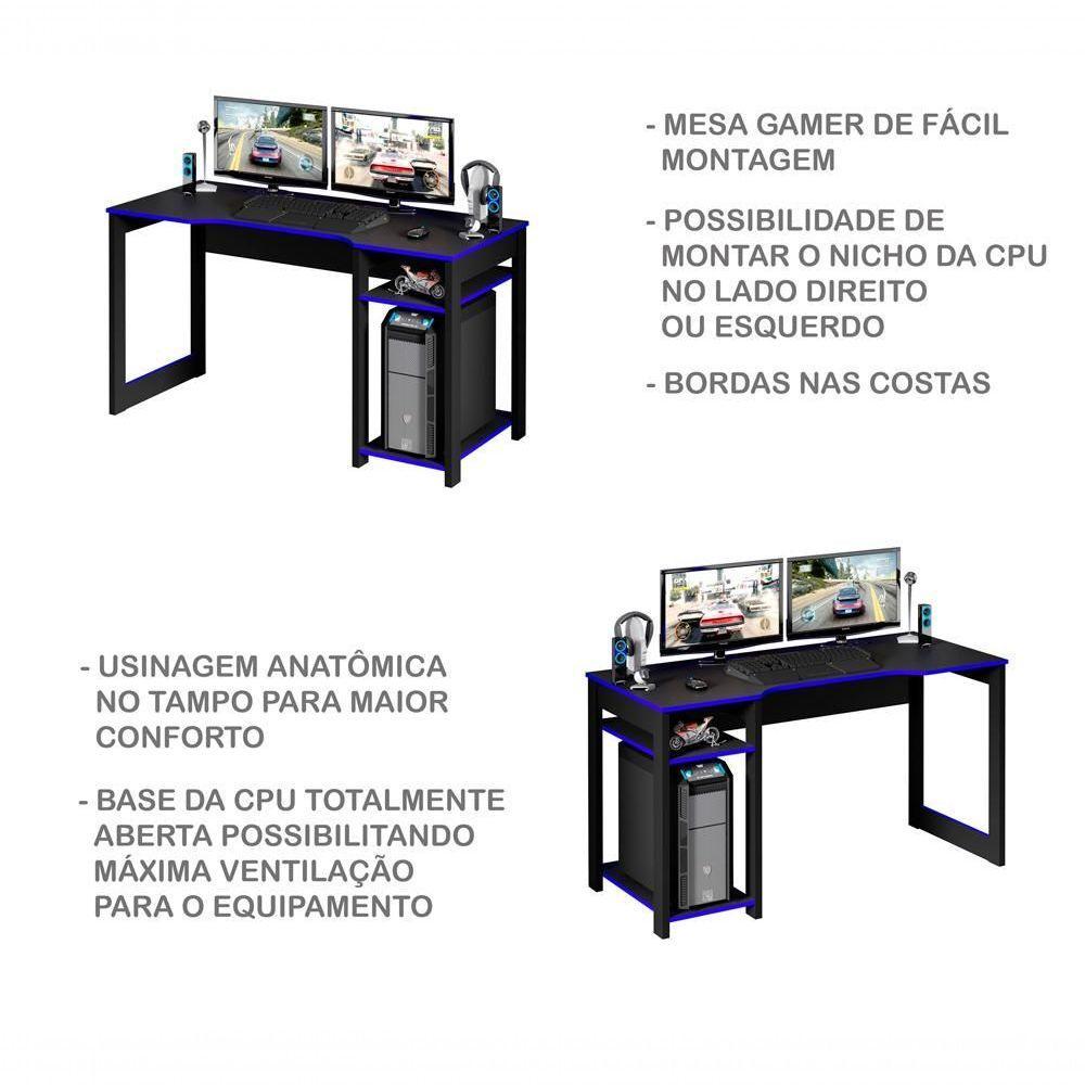 Mesa Para Computador Gamer Me4152 Preto Azul Preto Azul - 6