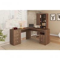 Conjunto Escritorio Completo 03 Peças Cj14 Nogal Nogal - 10