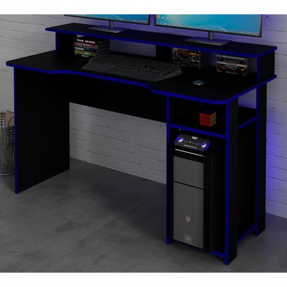 Mesa Para Computador Gamer Me4153 Preto Azul Preto Azul - 6
