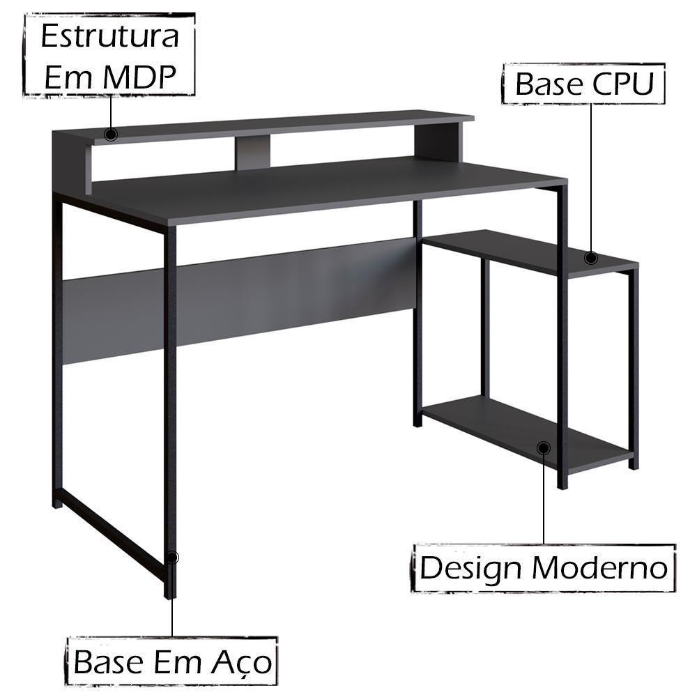 Mesa Para Computador Gamer Ryze 4500 Preto Grafite - 6