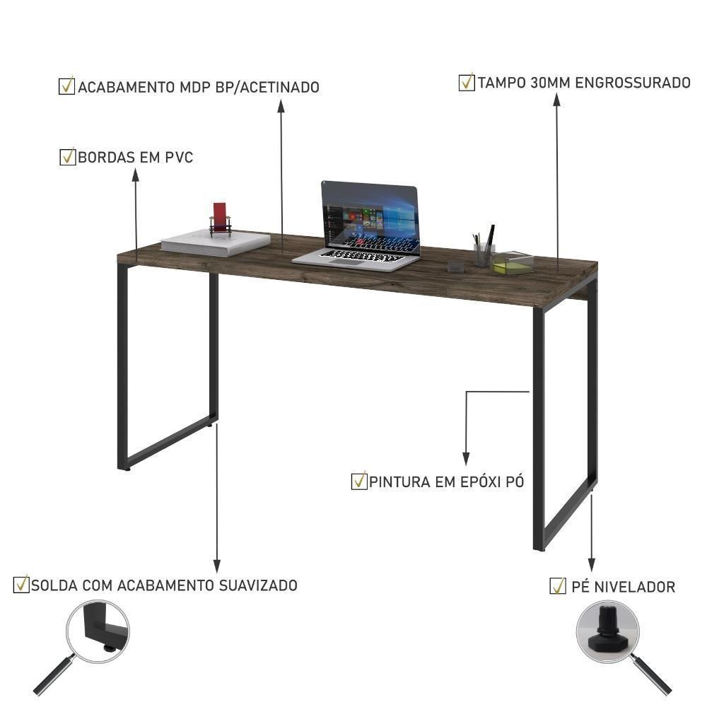 Mesa Office 150X60X75Cm Carvalho Dark Estrutura Preta - 4