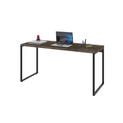 Mesa Office 150X60X75Cm Carvalho Dark Estrutura Preta