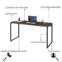 Mesa Office 150X60X75Cm Carvalho Dark Estrutura Preta