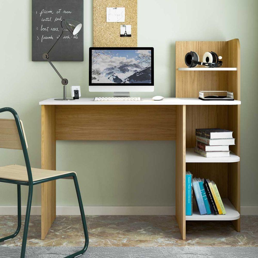 Escrivaninha P/ Notebook Carvalho C/ Branco C/ 3 Prateleiras - 1