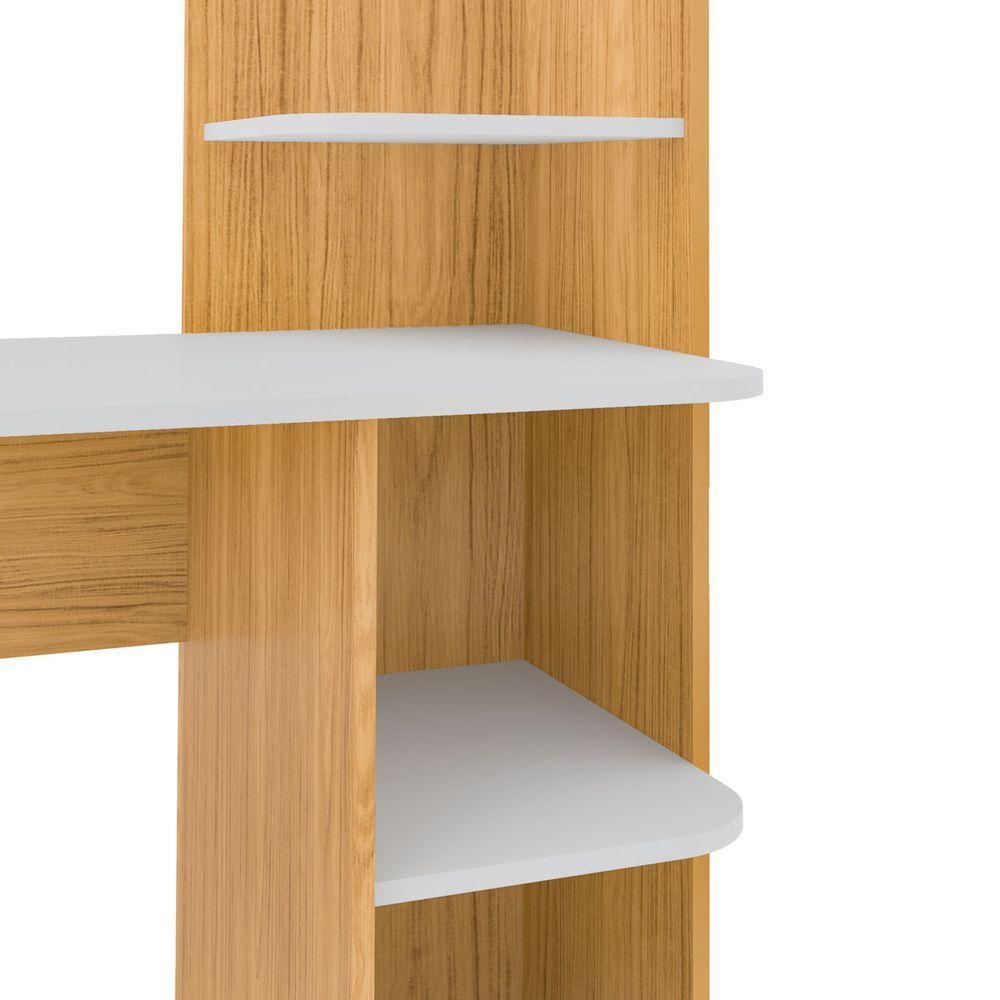 Escrivaninha P/ Notebook Carvalho C/ Branco C/ 3 Prateleiras - 4