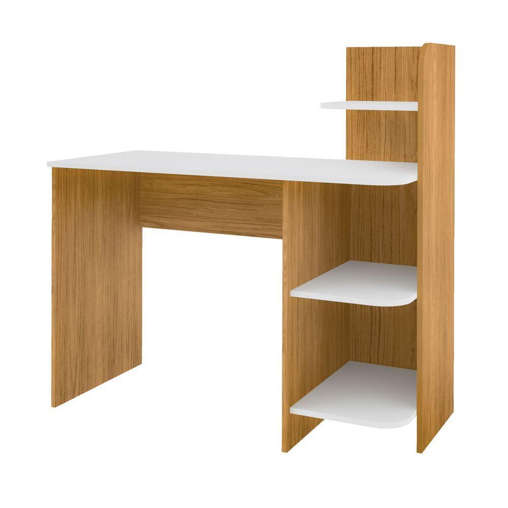 Escrivaninha P/ Notebook Carvalho C/ Branco C/ 3 Prateleiras - 5