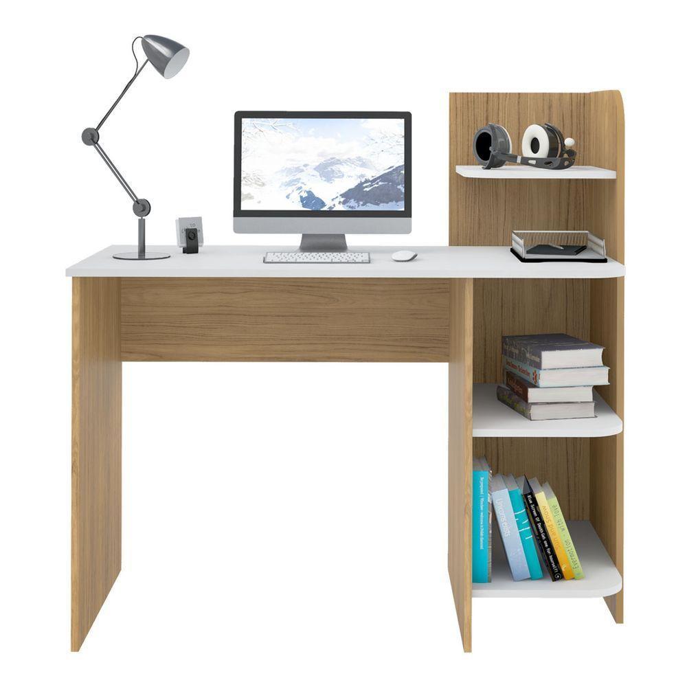 Escrivaninha P/ Notebook Carvalho C/ Branco C/ 3 Prateleiras - 9