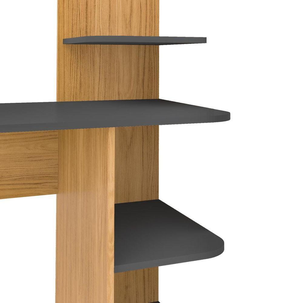 Escrivaninha P/ Notebook Carvalho C/ Grafite C/ 3 Prateleiras - 4