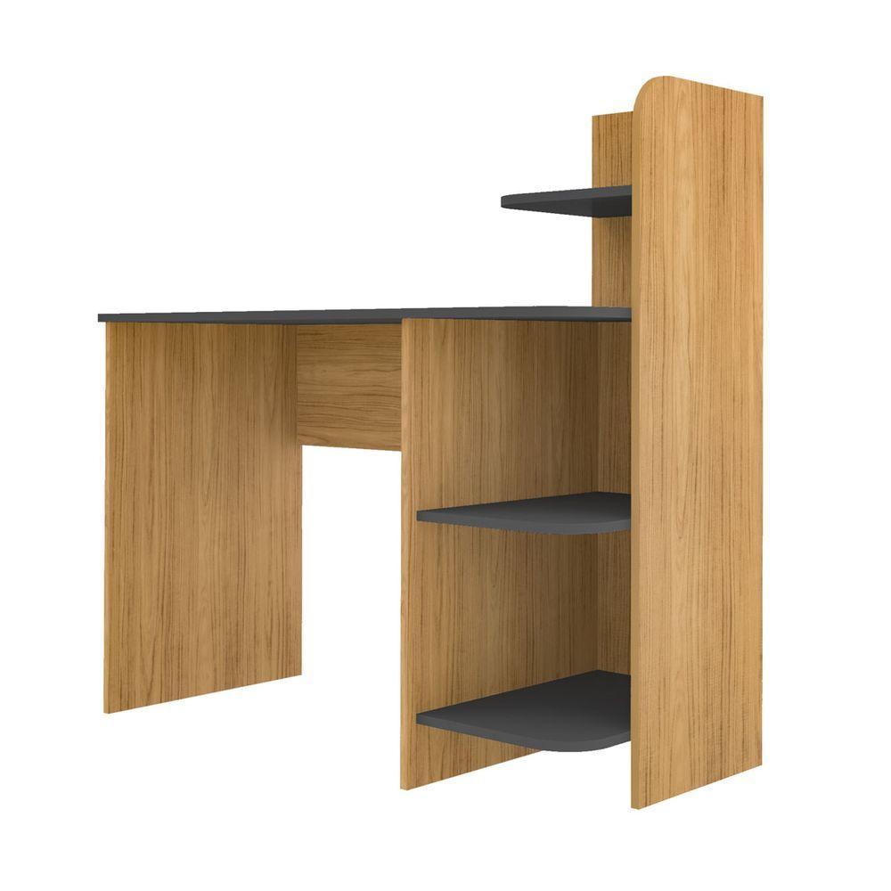 Escrivaninha P/ Notebook Carvalho C/ Grafite C/ 3 Prateleiras - 5