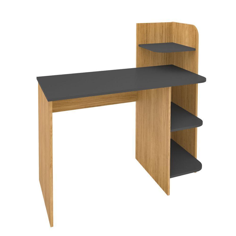 Escrivaninha P/ Notebook Carvalho C/ Grafite C/ 3 Prateleiras - 8