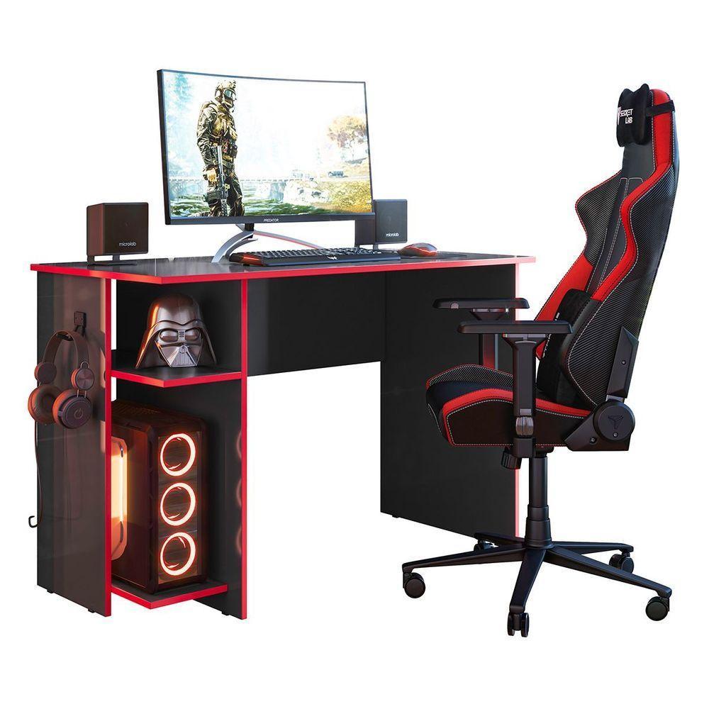 Mesa Gamer Leeds Q01 - Adj Decor Preto/Vermelho - 3
