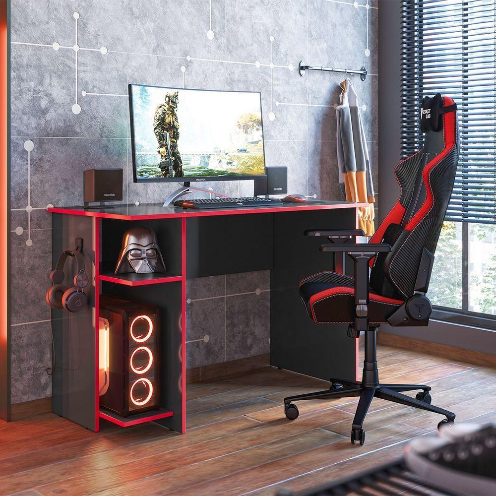 Mesa Gamer Leeds Q01 - Adj Decor Preto/Vermelho - 6