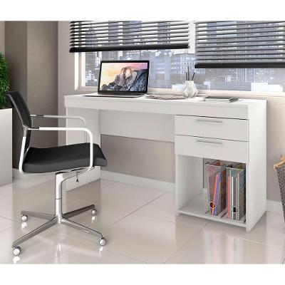 Mesa Escrivaninha de Escritório Retangular Office 2 Gavetas Madeira Brilhante Branco