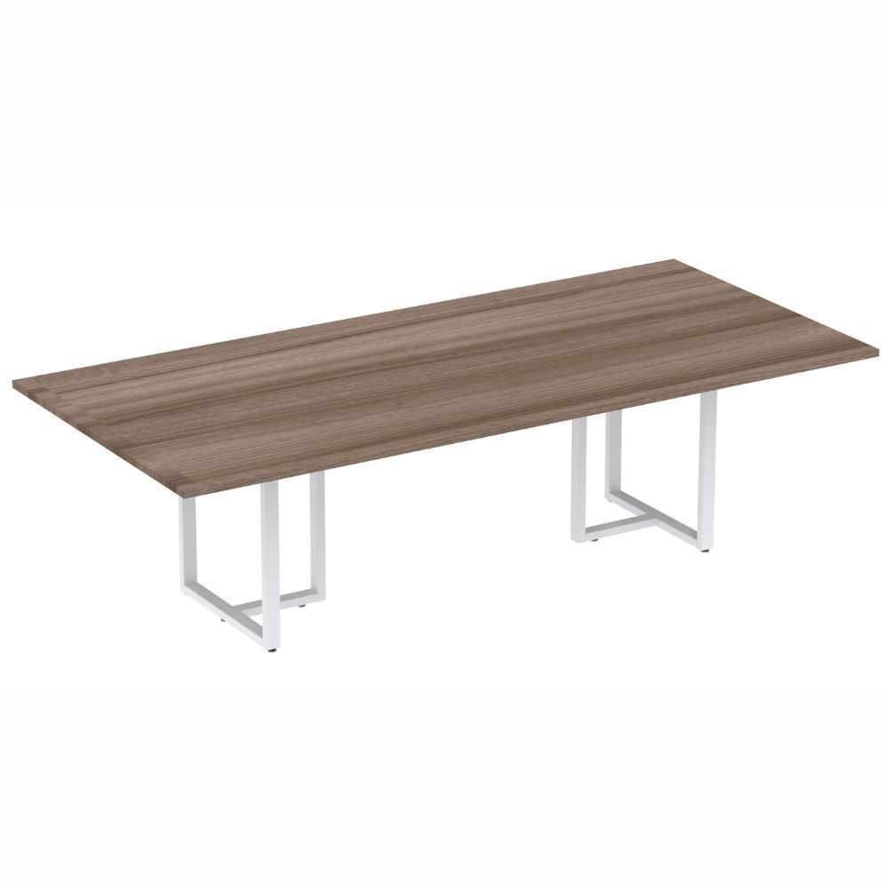 Mesa De Reunião Retangular 260 X 120 Cm Pé Tubular Pe25 Em Mdp Walnut Base Branco - 1