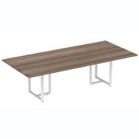 Mesa De Reunião Retangular 260 X 120 Cm Pé Tubular Pe25 Em Mdp Walnut Base Branco - 1