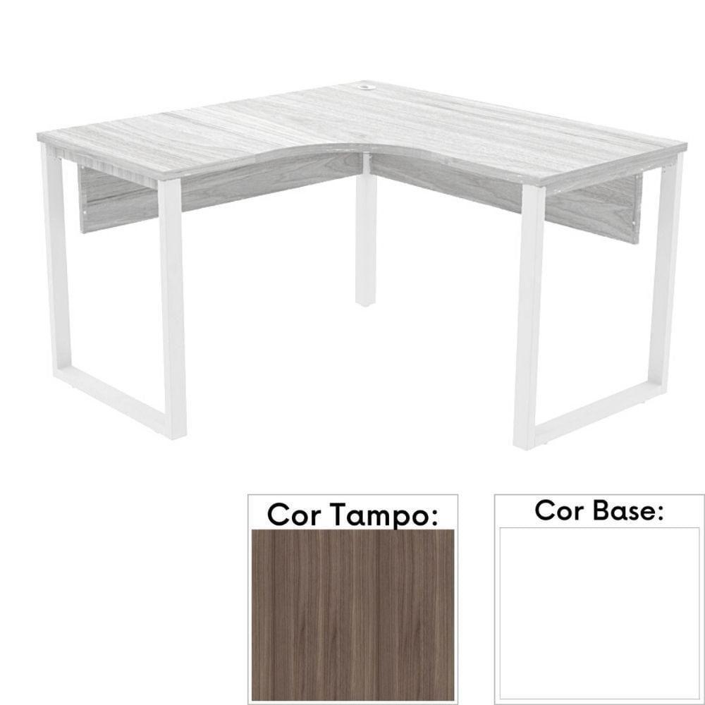 Mesa De Escritório Em L Pé Tubular Pe25 Em Mdp 155 X 155 X 60 Cm Cor Walnut E Base Branca - 1