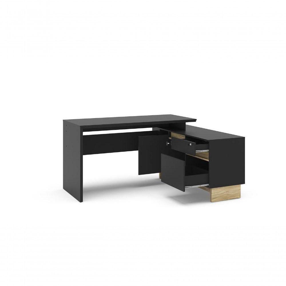 Mesa Los Angeles De Canto 1 Porta 2 Gavetas (1 Com Chave) Politorno Preto/Carvalho Claro - 1