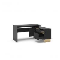 Mesa Los Angeles De Canto 1 Porta 2 Gavetas (1 Com Chave) Politorno Preto/Carvalho Claro - 1