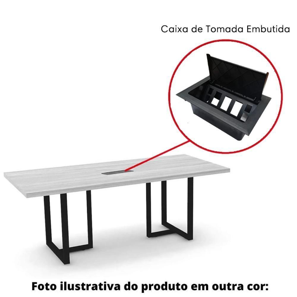 Mesa De Reunião Com Caixa De Tomada Retangular 200 X 90 Cm Pé Tub Pe25 Em Mdp Preta Base Preta - 2
