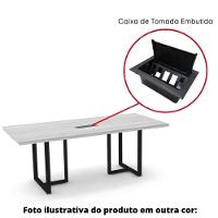 Mesa De Reunião Com Caixa De Tomada Retangular 200 X 90 Cm Pé Tub Pe25 Em Mdp Preta Base Preta