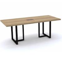 Mesa De Reunião Com Caixa De Tomada 200 X 90 Cm Pé Tubular Pe40 Em Mdp Noce Naturalle Base Preta - 1