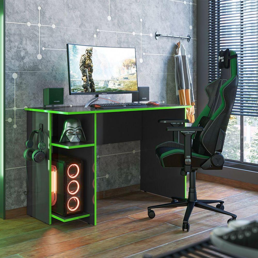 Mesa Gamer Leeds Doce Sonho Móveis Cor Preto/Verde - 4
