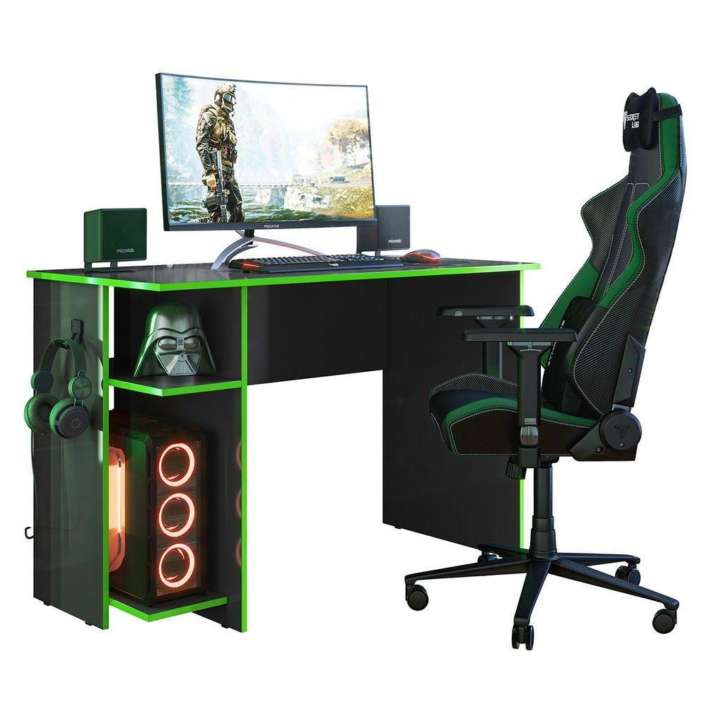Mesa Gamer Leeds Q01 - Adj Decor Preto/Verde - 3