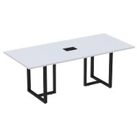 Mesa De Reunião Com Caixa De Tomada Retangular 200 X 90 Cm Pé Tubular Pe25 Em Mdp Cinza Base Preta - 1