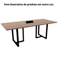 Mesa De Reunião Com Caixa De Tomada Retangular 200 X 90 Cm Pé Tubular Pe25 Em Mdp Cinza Base Preta