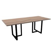 Mesa De Reunião Retangular 200 X 90 Cm Pé Tub Pe25 Em Mdp Noce Naturalle Base Preta - 1