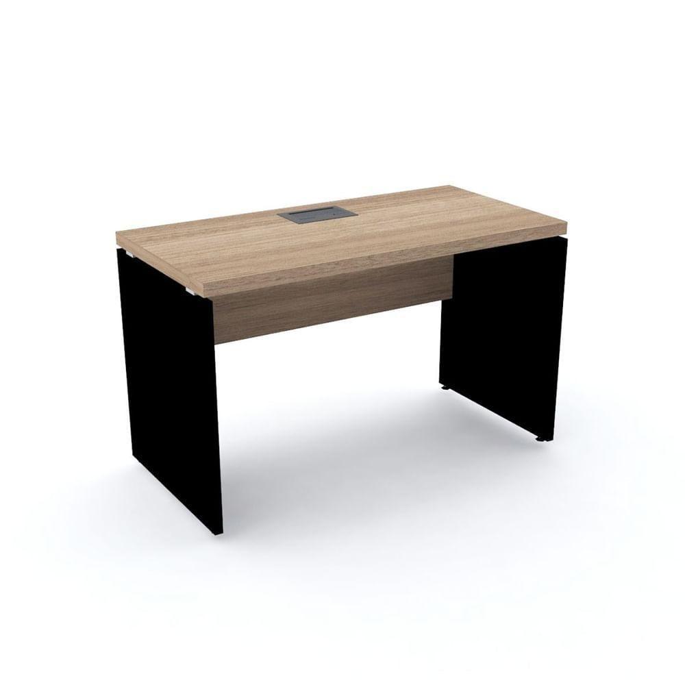 Mesa De Escritório Com Caixa De Tomada Pe40 Em Mdp 120 X 60 Cm Noce Naturalle Base Preta - 1