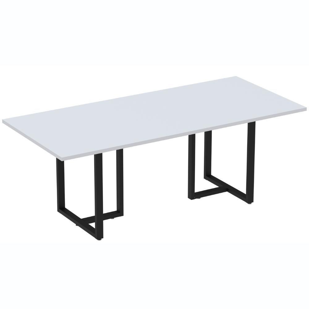 Mesa De Reunião Retangular 200 X 90 Cm Pé Tub Pe25 Em Mdp Cinza Com Base Preta - 1